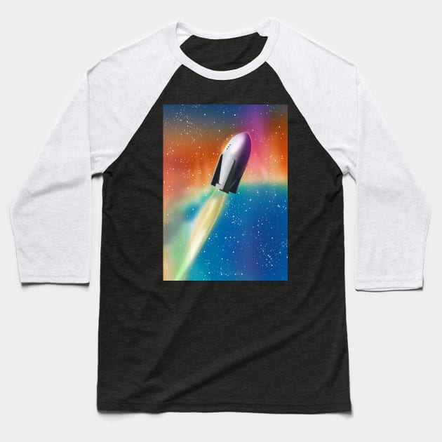 Retro Space Rocket Baseball T-Shirt by nickemporium1